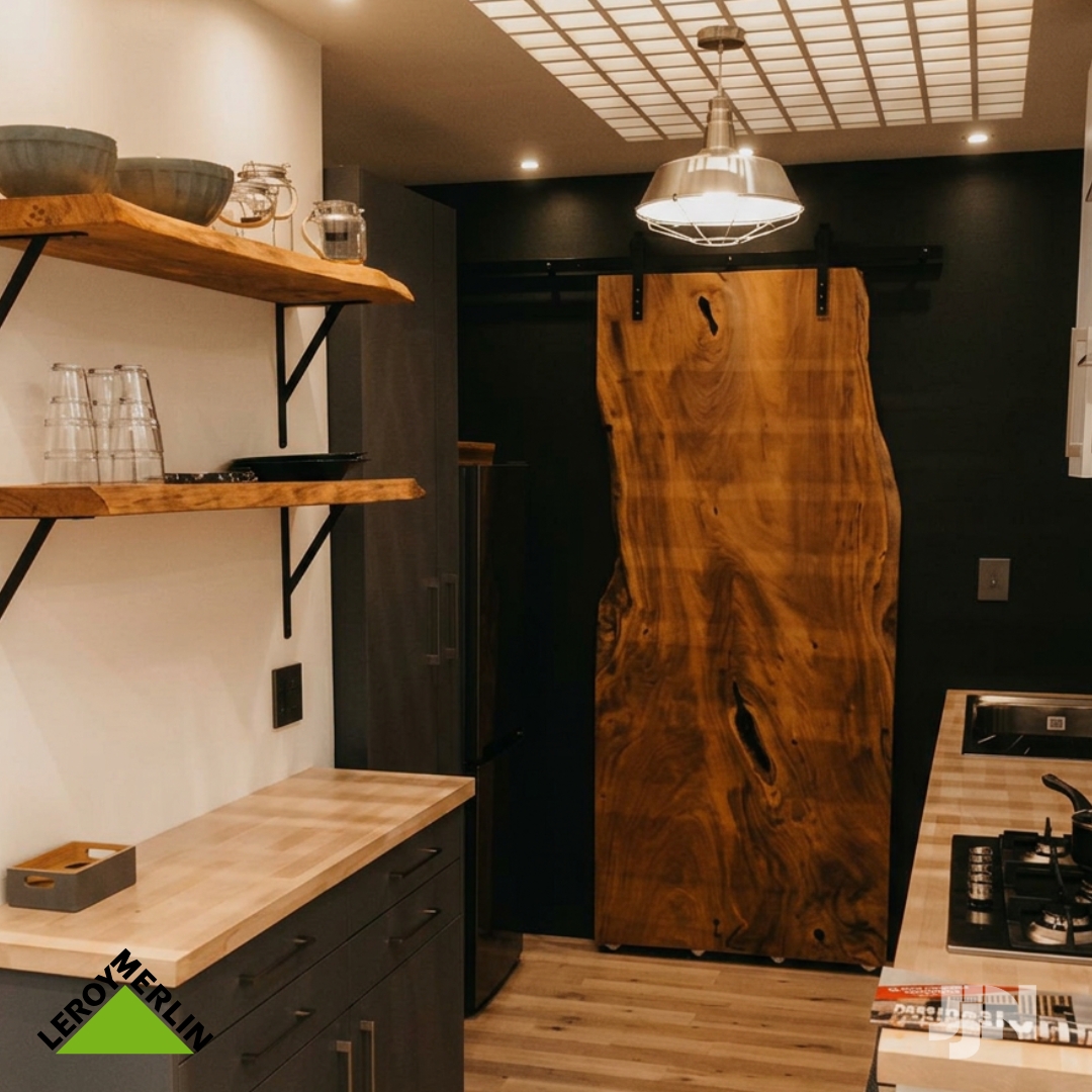 Handcrafted floating timber shelves
